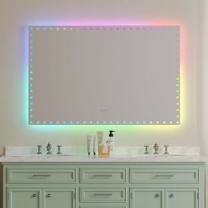 LED Bathroom Mirror With Lights Backlit RGB Color Changing Lighted Mirror Wall Dimmable Anti-Fog Memory Rectangular Vanity Mirror-The Pop Home - 1 of 4