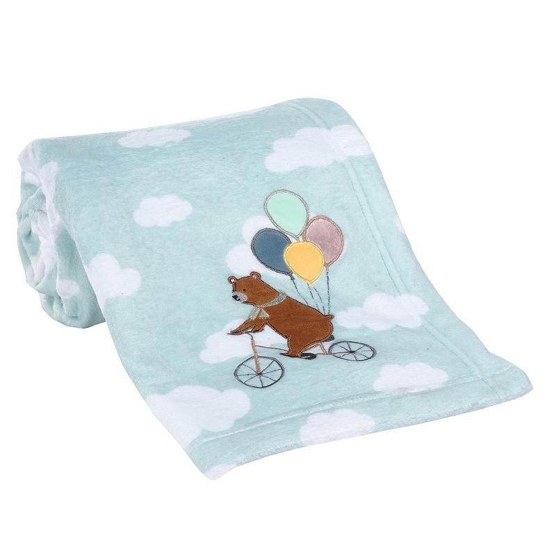 Bedtime Originals Up Up & Away Bear/Balloon/Cloud Soft Blue Fleece Baby Blanket, 3 of 8
