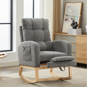 Polyester Rocking Chair with Solid Wood Legs, High Backrest and Side Pocket - 1 of 4