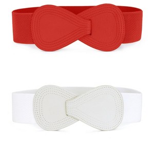 Allegra K Women's Stretchy 8-shaped Faux Leather Elastic Dress Waist Belts 2 Pcs - 1 of 4