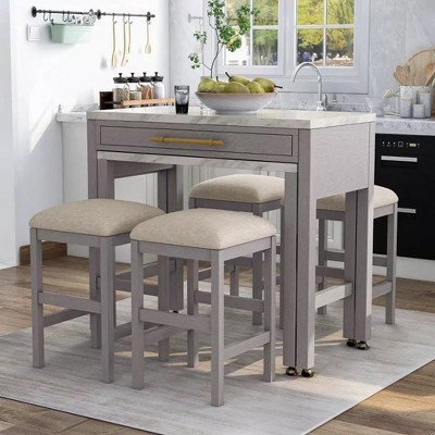 NicBex Dining Table Set for 4 Rustic Counter Height Dining Table Faux Marble Top with 4 Stools for Kitchen