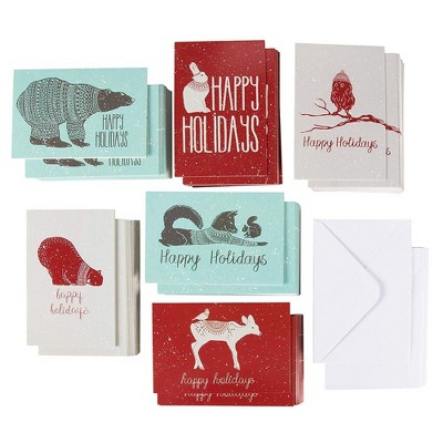 144-Pack Merry Christmas Holiday Greeting Card - Happy Holidays Xmas Cards in 6 Winter Animal Designs, Assorted Cards with Envelopes, 4 x 6"