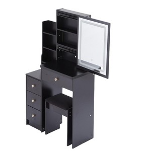 SEVOBAL Dressers Space Saving Vanity Table Set with Sliding Mirror Cushioned Stool and Storage for Bedroom, Black, 29.2"*12.6"*50.4" - 1 of 4
