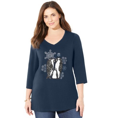 Catherines Women's Plus Size Wit & Whimsy Tees - 0X, Navy Penguins