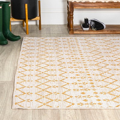 Yellow and Cream Geometric Flat Woven 8' x 10' Area Rug
