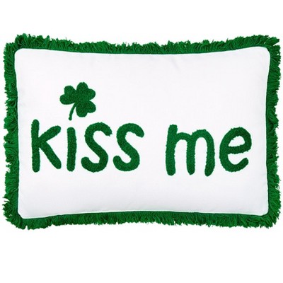 The Lakeside Collection St. Patrick's Day Embroidered Decorative Pillow - Kiss Me 18"x12" Oblong