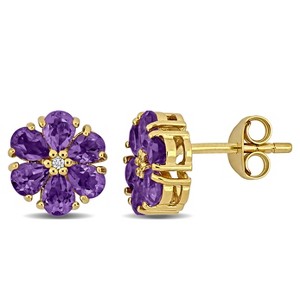 EVERLY JEWELRY | Yellow Plated Sterling Silver 1-4/5 CT TGW Amethyst and White Topaz Flower Design Stud Earrings - 1 of 4