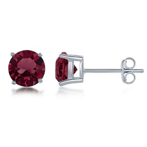 Bella Silver Sterling Silver 6MM Burgundy "January" Swarovski Element Earrings - Red - 1 of 2