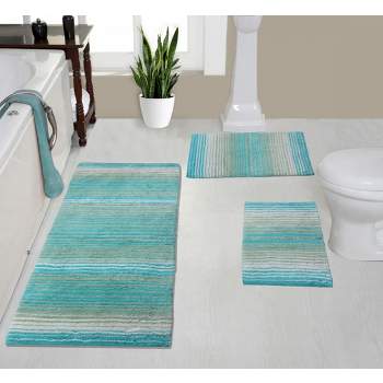 Set of 2 Bell Flower Collection Turquoise Cotton Floral Pattern Tufted Bath  Rug Set - Home Weavers