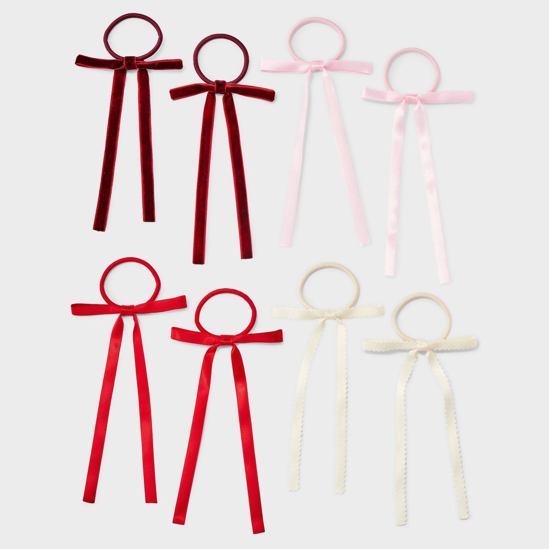 Girls' Velvet/Satin/Scalloped Bow Pony Holder 8pk - Cat & Jack™ Red/Pink/Cream