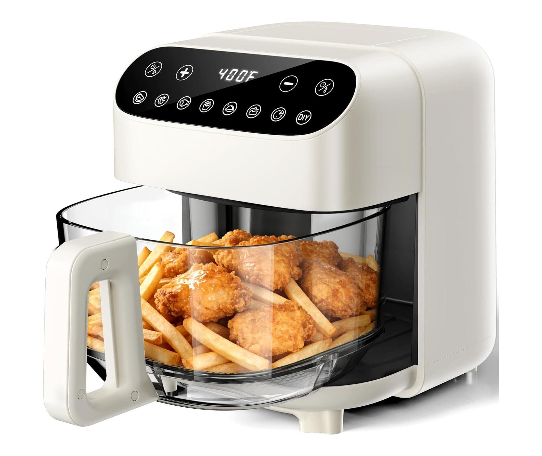 Kismile Glass Air Fryer 4.5QT, PFSA-Free & Non-Toxic, Panoramic View, Touchscreen, Dishwasher Safe Basket & 304 Steel Rack