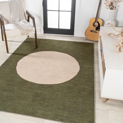 Cirkel Cream and Olive Geometric 4' x 6' Washable Rug