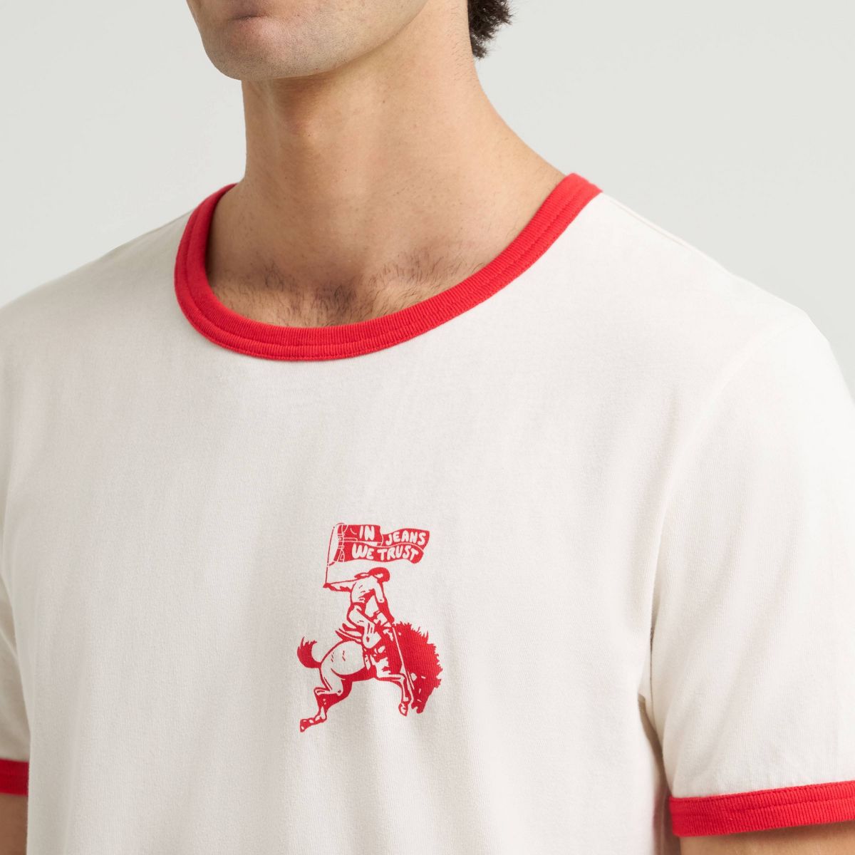 Wrangler Men's In Jeans We Trust Ringer T-Shirt - White/Red - thumbnail 4