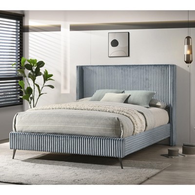 Roundhill Furniture Mavela Wide Wale Corduroy Upholstery Panel Bed, Blue