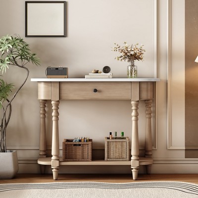 36" Console Table with Drawers, Retro Entryway Table with Open Storage Shelf, Long Sofa Couch Table, Hallway Table for Living Room Entrywa