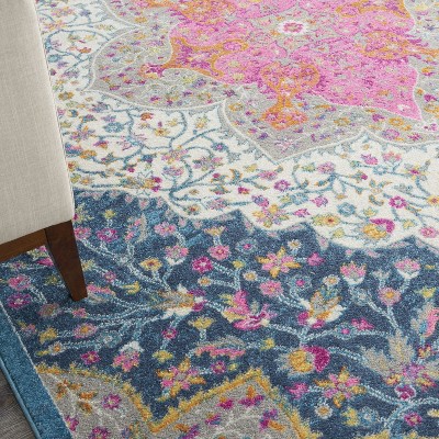 Blue and Pink Floral Synthetic 8' x 10' Reversible Rug