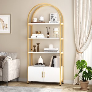 4-Tier Arched Bookshelf with Doors Storage Rack, 71.5 Inch High Industrial Bookshelf with Metal Frame, Open Curved Bookcase, Display Rack - 1 of 4