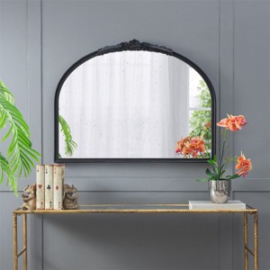 Wall Wood Mirror With Carved Rose Black Frame,Farmhouse Decorative Mirror,Rectangle Hallway Mirror,Antiqued Classic Accent Mirror-The Pop Home - 1 of 4