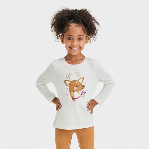 Toddler Girls' Long Sleeve Sweet Dear Graphic T-Shirt - Cat & Jack™ Cream - image 1 of 4