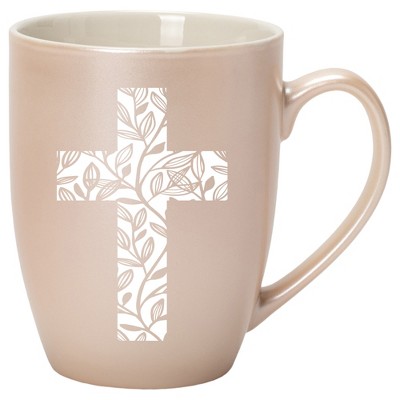 Elanze Designs Cross Leaf Precious Pearl 10 ounce New Bone China Coffee Cup Mug