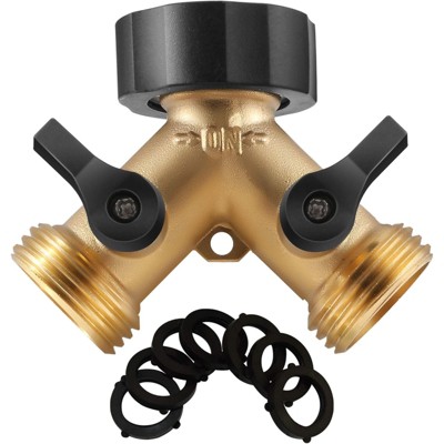VisioGear Garden Hose Splitter 2 Way, Y Connector Brass Garden Hose Adapter, Gold & Black, 3.2"*2.8"*1.8"