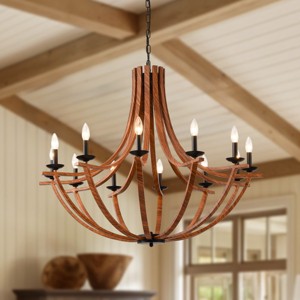 BAOURE Rustic Foyer Chandelier 8 Light Farmhouse Candle Style Light Fixtures, 30in Vintage Faux Wood Chandeliers for Dining Room Entryway, Brown - 1 of 4