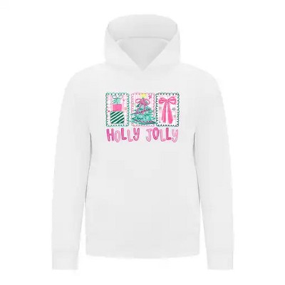 Everyday Kids Christmas Collection Holly Jolly Girls Pullover Hoodie – Pink Holiday Sweatshirt