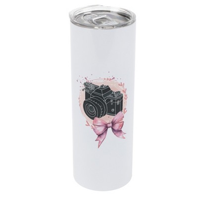 Elanze Designs 20 Ounce Stainless Steel On the Go Travel Tumbler With Push Top Lid, Camera Bow