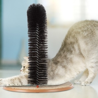 Black Bristle Ring Brush Cat Arch with Carpeted Base