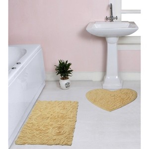 Bell Flower Collection Tufted Bath Rugs, Extra Soft and Absorbent, Non-Slip Bath Mats, Machine Washable Bathroom Mats, 2 Pcs Set, Yellow - 1 of 4