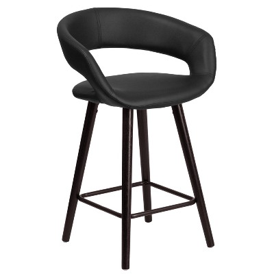 Flash Furniture Brynn Series 24'' High Contemporary Vinyl Rounded Back Counter Height Stool with Cappuccino Wood Frame