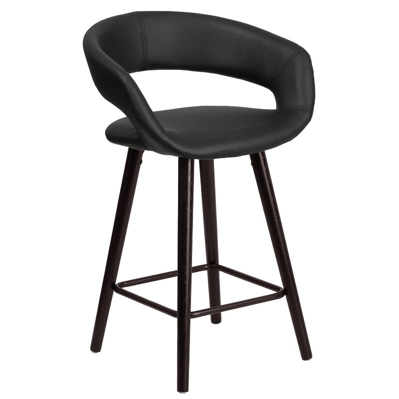 Flash Furniture Brynn Series 24'' High Contemporary Vinyl Rounded Back Counter Height Stool with Cappuccino Wood Frame, 1 of 11