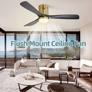 52 Inch Flush Mount Ceiling Fan with Remote Control, Wood Blades Modern Outdoor Ceiling Fans for Bedroom/Farmhouse/Patio/Indoor Quiet DC Motor - 1 of 4