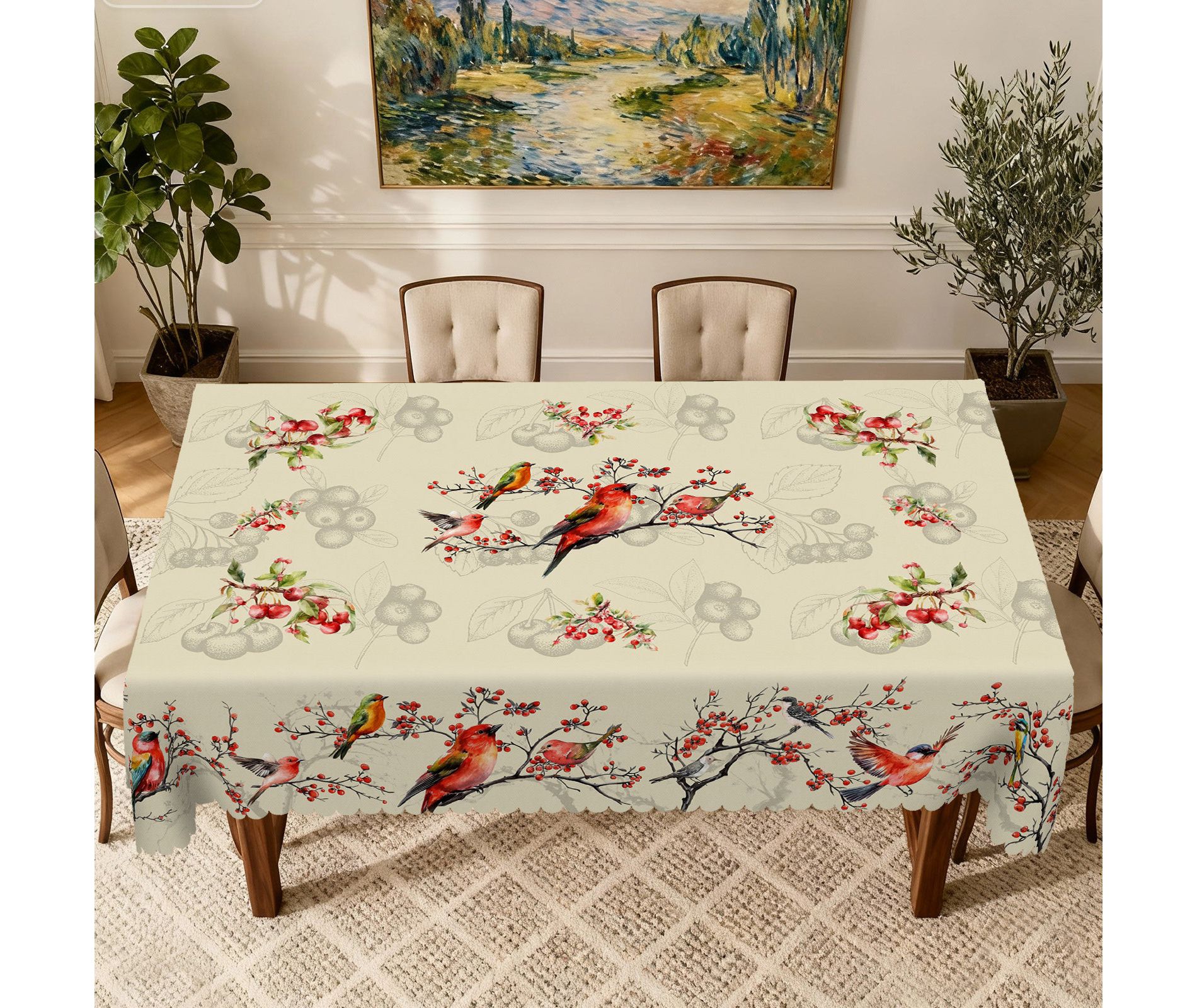 LOVEVOOK Washable Floral Rectangular Tablecloth, Seasonal Round Flower Table Cover for Party Picnic Dinner Christmas Decor