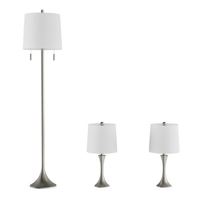 Hastings Home Flared Floor and Table Lamp Set - 3-pc, Silver/Ivory