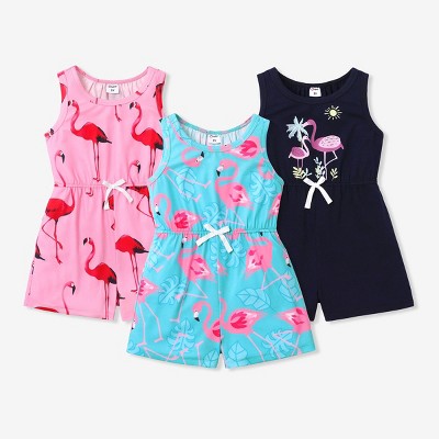 PATPAT Toddler Girls Jumpsuit 3 pk Rompers Little Girl Elastic Waist Sleeveless Butterfly Leopard Rompers