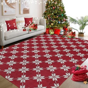 GustoWave Christmas Geometric Throw Area Rugs, Non Slip Machine Washable, Red - 1 of 4