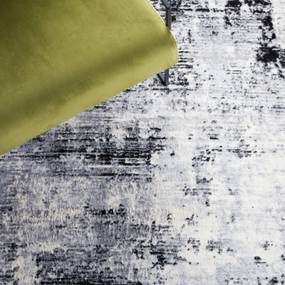 4' x 6' Black Abstract Easy Care Synthetic Rug