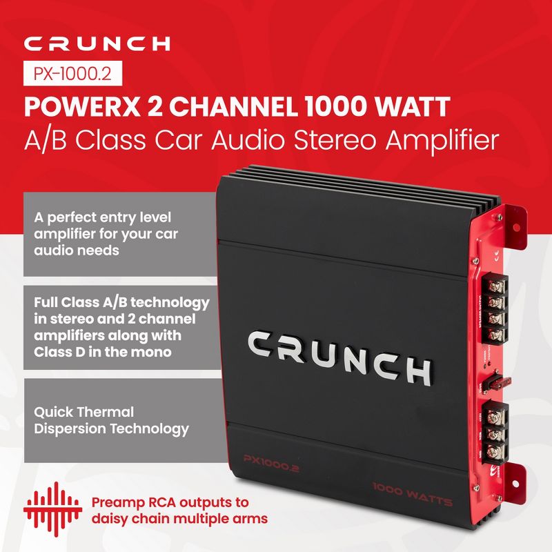 Crunch 2 Channel 1000 Watt Amp A/B Class Car Audio Stereo Amplifier | PX-1000.2, 2 of 7