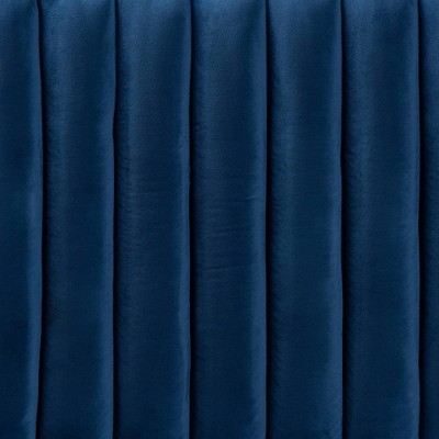Emile Navy Blue Velvet and Dark Brown Wood Queen Headboard
