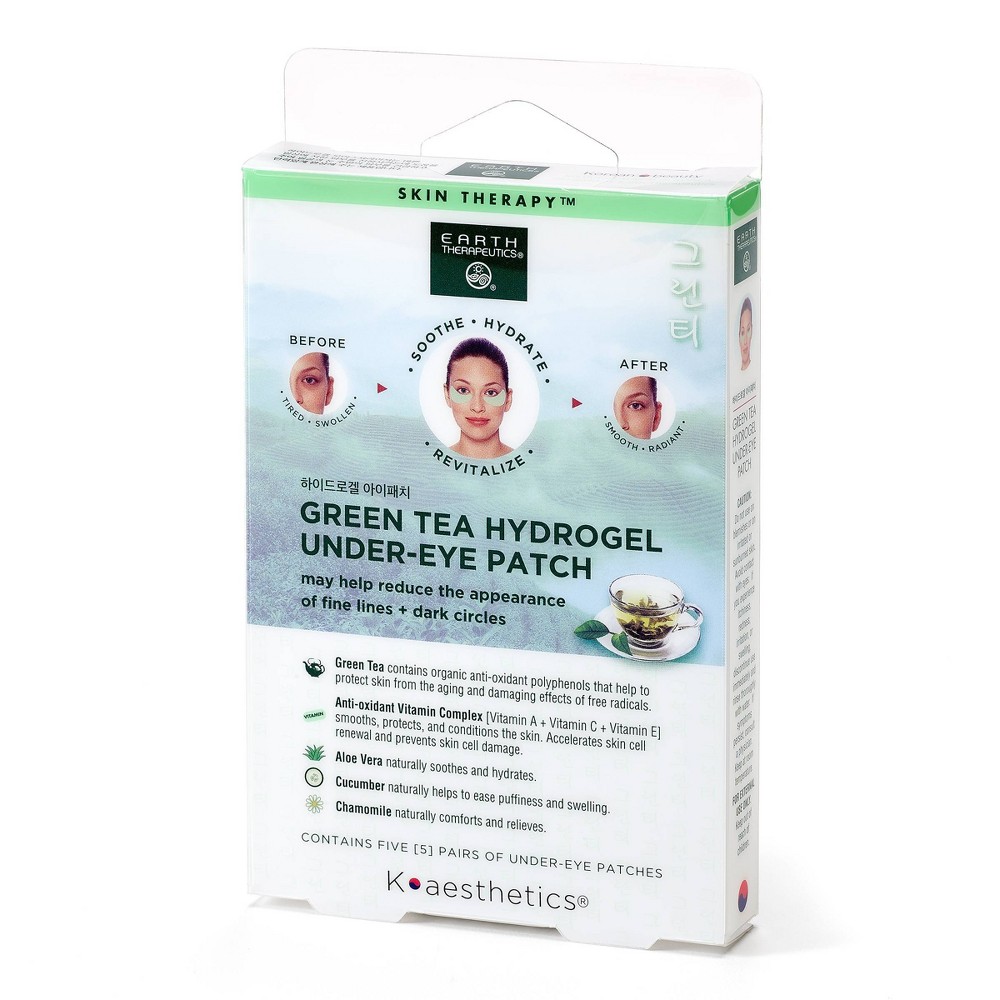 Photos - Cream / Lotion Earth Therapeutics Green Tea Hydrogel Under Eye Patches Facial Treatment  