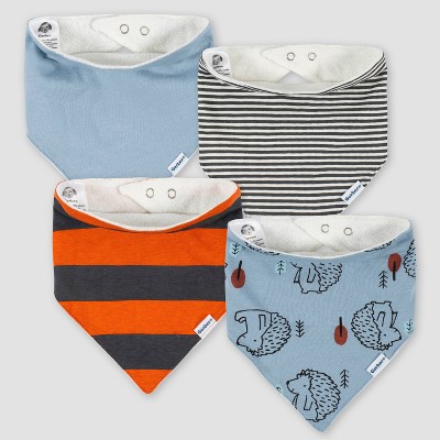 Gerber Baby Boys' 4pk Fox Bandana Bib - Gray