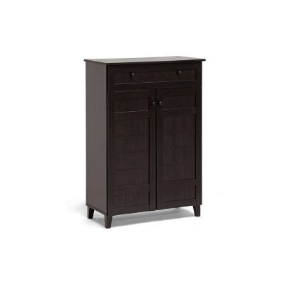 Glidden Wood Modern Shoe Cabinet tall Dark Brown Baxton Studio