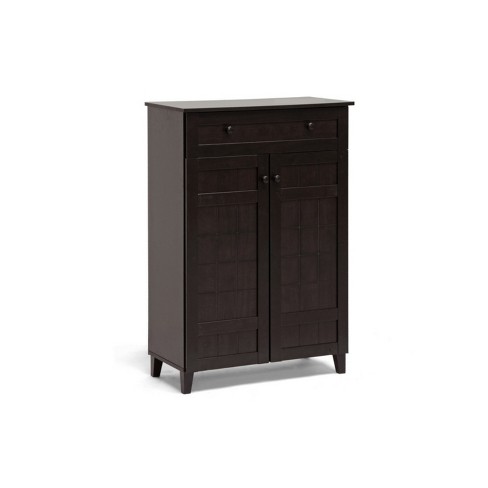 Glidden Wood Modern Shoe Cabinet Tall Dark Brown Baxton Studio