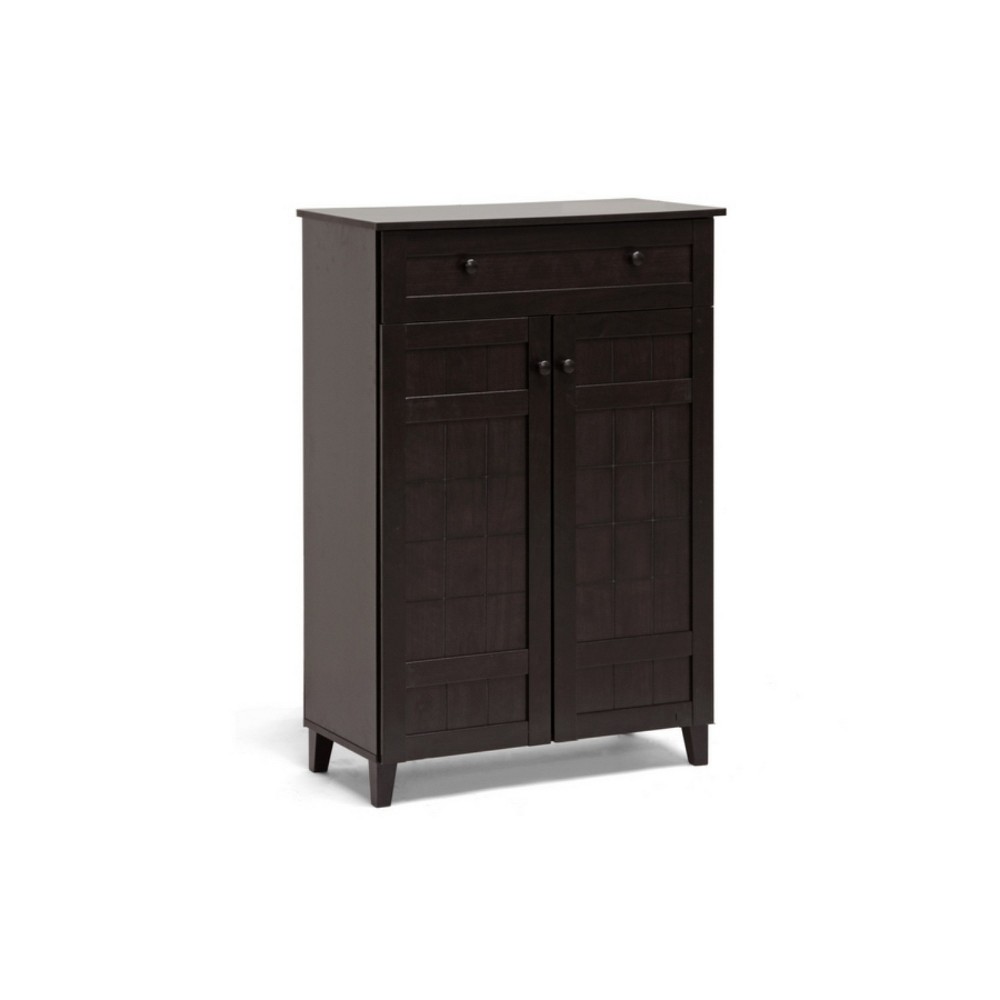Glidden Wood Modern Shoe Cabinet (Tall) Dark Brown - Baxton Studio: Freestanding Storage, Holds 20 Pairs