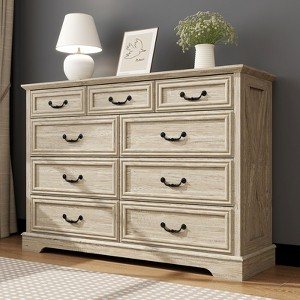 9 Drawer Farmhouse Dresser, Rustic Chest of Drawers with Ample Storage, Solid Wood Look & Metal Handles, Bedroom Clothes Organizer - 1 of 4