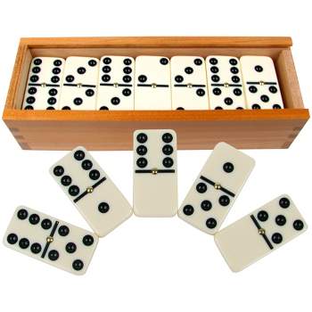 Toy Time Double Six Dominoes Set With Wooden Storage Case - 28 Pieces, Cream/Black