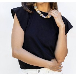 Women's Flutter Sleeve Banded Crewneck Top - bobi - 1 of 4