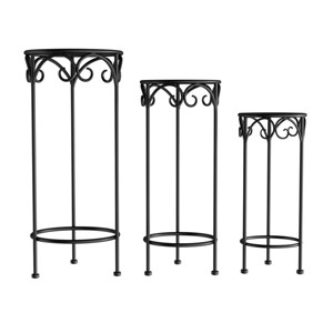 Plant Stands  Set of 3 Indoor or Outdoor Nesting Wrought Iron Metal Round Decorative Potted Plant Accent Display Accessories by Pure Garden (Black) - 1 of 4