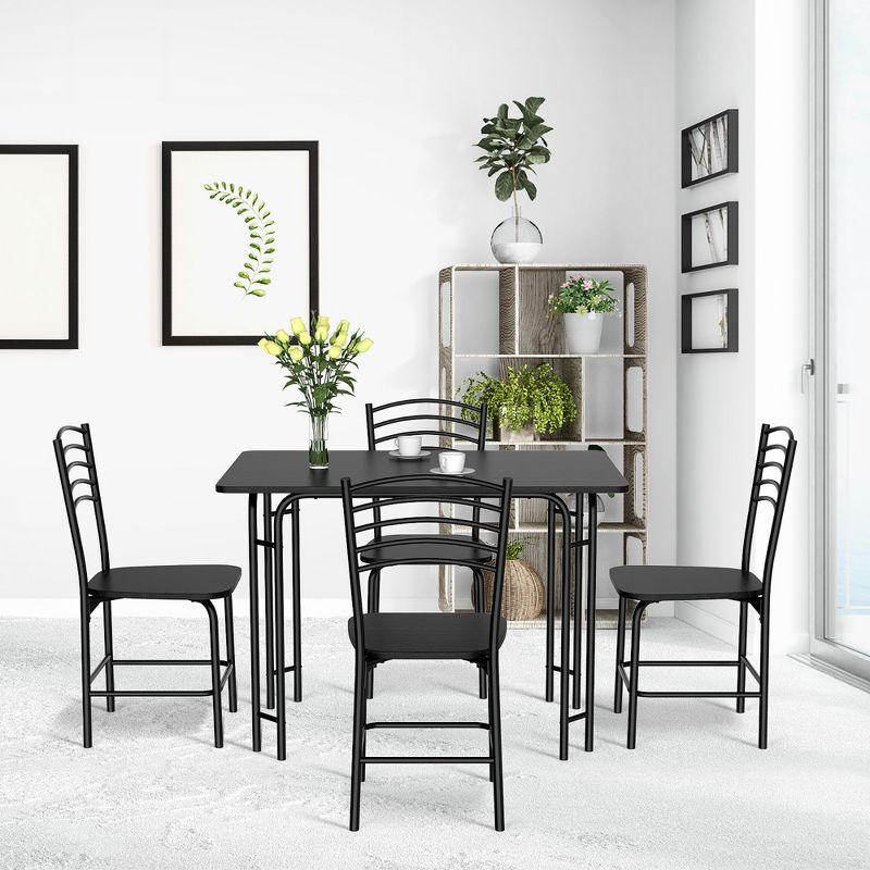 5 Pcs Modern Dining Table Set 4 Chairs Steel Frame Home Kitchen Furniture Black, 4 of 10